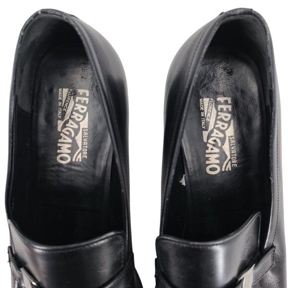 Salvatore Ferragamo Italy Dress Shoes Men's 11D Black Leather Apron-toe Loafers - Picture 4 of 11